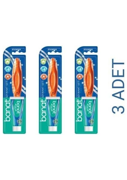 Banat Seyahat Seti (15ML Macun+Pocket Diş Fırçası) (Orta) 3'lü Set