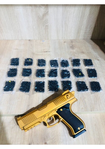 Elite Gold-Siyah ve Gümüş Renk Boncuklu Oyuncak Tabanca 1 Adet + 21 Paket Boncuk 1 Adet