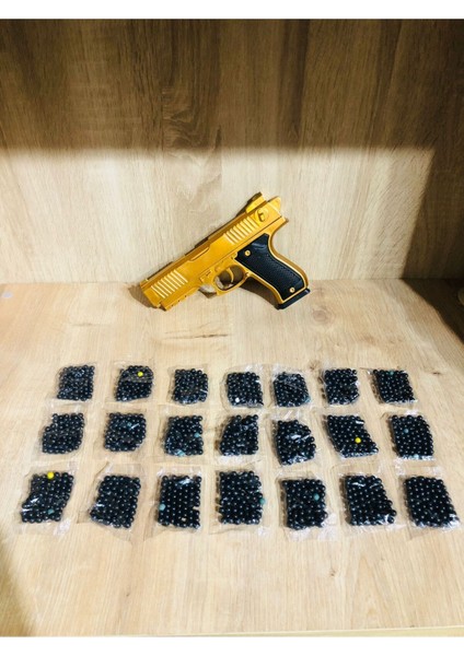Elite Gold-Siyah ve Gümüş Renk Boncuklu Oyuncak Tabanca 1 Adet + 21 Paket Boncuk 1 Adet