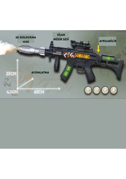 Elite Sesli Işıklı Müzikli Pilli Buhar Atan 60 cm Oyuncak Silah - Müzikli Buharlı Silah 1 Adet fırsatları
