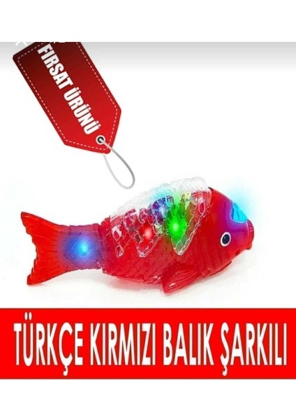 Elite Kırmızı Balık Şarkılı Müzikli Işıklı Sesli Yürüyen Balık 23 cm Pilli Oyuncak Balık 1 Adet