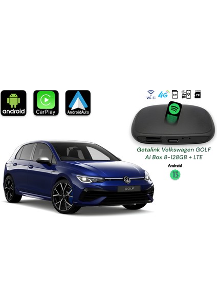 Volkswagen Golf 3in1 8-128GB Ai Box Hareket Halinde Video Izleme Youtube + Netflix + ANDROID13 + Lte