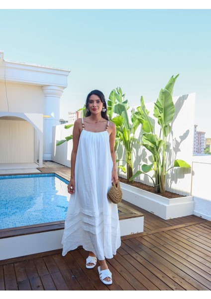 Boncuk Askılı Müslin Elbise