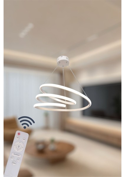 Modern Beyaz Space Model 3 Renk (Beyaz&sarı&günışığı) Kumandalı LED Avize