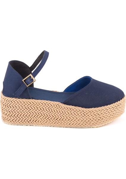 Gerçek Elişi Platformlu Poli Taban Espadril Dolgu Topuk Keten Espadril Handmade