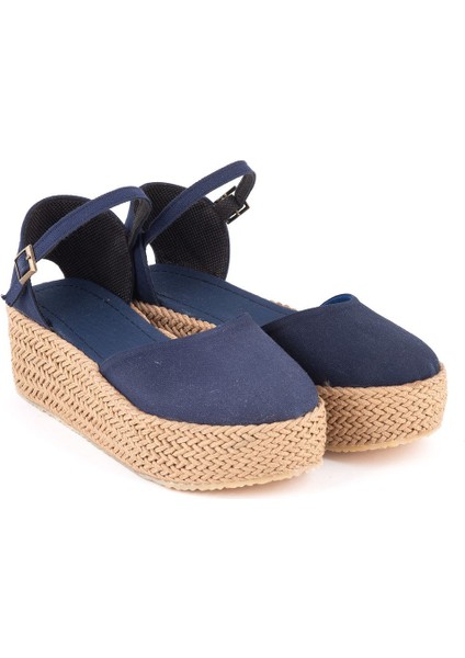 Gerçek Elişi Platformlu Poli Taban Espadril Dolgu Topuk Keten Espadril Handmade