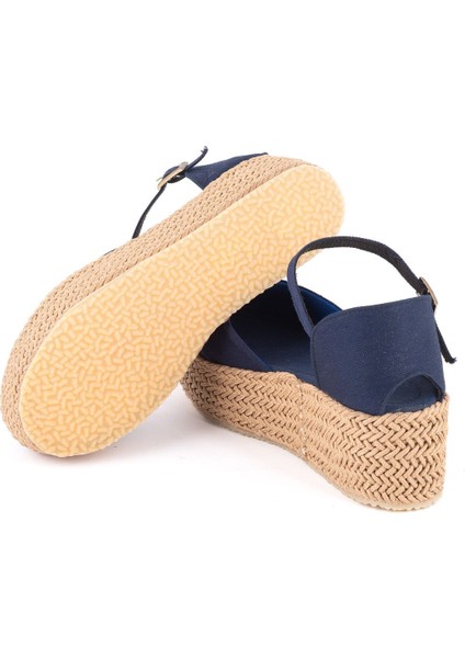 Gerçek Elişi Platformlu Poli Taban Espadril Dolgu Topuk Keten Espadril Handmade
