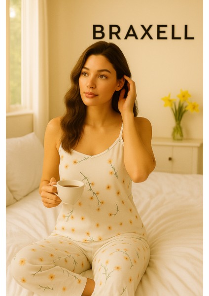 Kadın Beyaz Ip Askılı Çiçek Desenli Pijama Takımı fırsatları