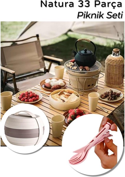 Piknik Seti 32 Parça Piknik Seti – Silindir Çantalı | Kamp, Plaj, Bahçe, Doğa Yürüyüşü