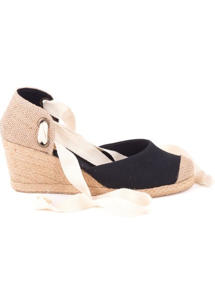 Gerçek Elişi Siyah Ipli Dolgu Topuk Keten Espadril Handmade modelleri