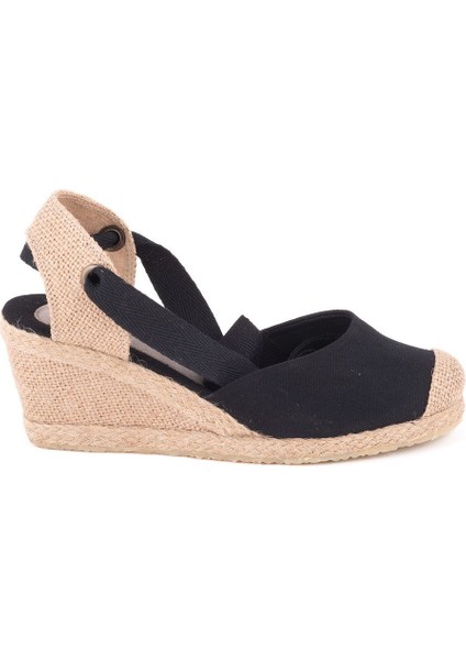 Gerçek Elişi Arkası Açık Geniş Ipli Burnu Hasırlı Dolgu Topuk Keten Kadın Espadril Handmade