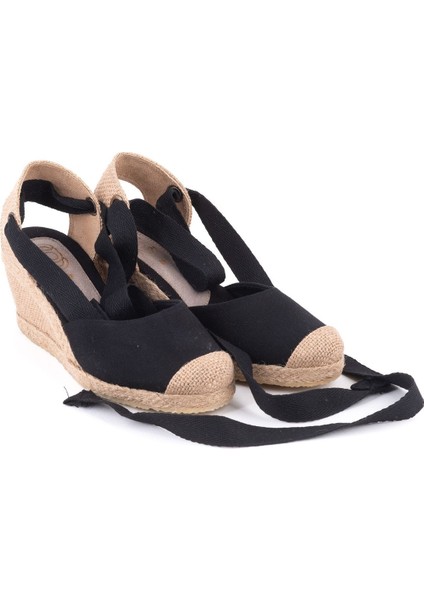 Gerçek Elişi Arkası Açık Geniş Ipli Burnu Hasırlı Dolgu Topuk Keten Kadın Espadril Handmade