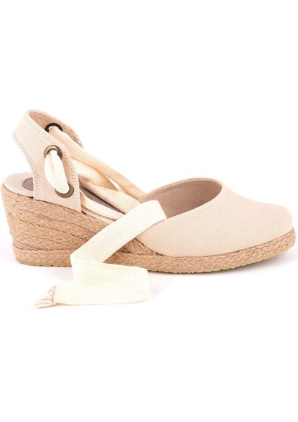 Gerçek Elişi Arkası Açık Geniş Ipli Dolgu Topuk Keten Kadın Espadril Handmade