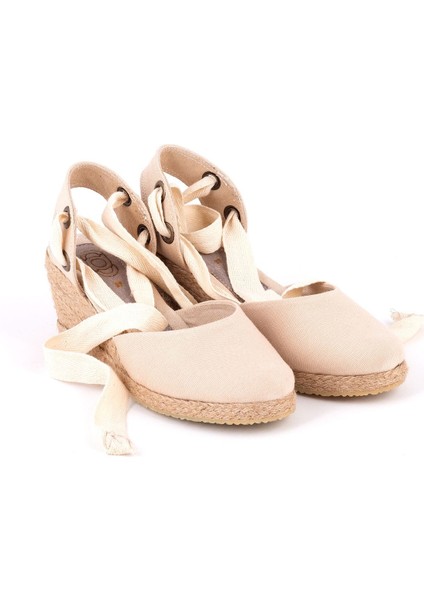 Gerçek Elişi Arkası Açık Geniş Ipli Dolgu Topuk Keten Kadın Espadril Handmade