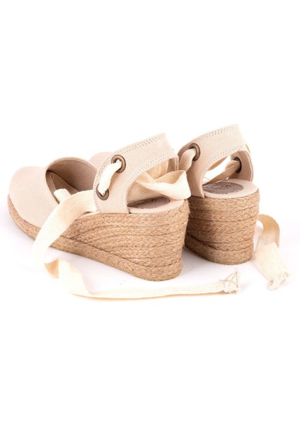Gerçek Elişi Arkası Açık Geniş Ipli Dolgu Topuk Keten Kadın Espadril Handmade