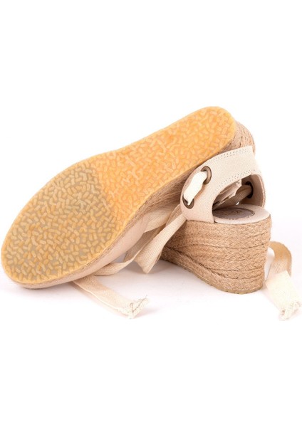 Gerçek Elişi Arkası Açık Geniş Ipli Dolgu Topuk Keten Kadın Espadril Handmade