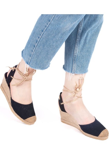 Gerçek Elişi Bilekten Bağcıklı Topuğu Açık Dolgu Topuk Keten Hasır Kadın Espadril Handmade fiyatları