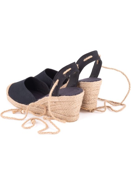 Gerçek Elişi Bilekten Bağcıklı Topuğu Açık Dolgu Topuk Keten Hasır Kadın Espadril Handmade indirimleri