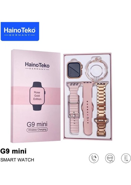 Haino Teko G9 Mini Akıllı Saat | Rose Gold | Bluetooth Arama | 3 Kordonlu | Fitness & Uyku Takibi fırsatları