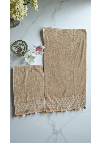 Analı Kızlı Pomponlu 2 Li Havlu Set modelleri