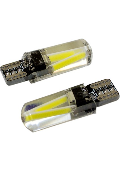 Uzun T10 Cob Ledli Canbus Plaka-Iç ve Kapı Işıkları Için Silikon Ampul 12V Beyaz Renk
