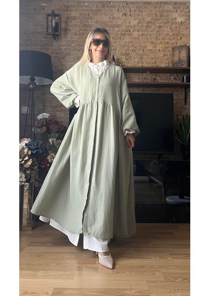 Kadın Oversize Müslin Elbise Keten Içlikli Tesettür Uyumlu Çift Katlı Tasarım