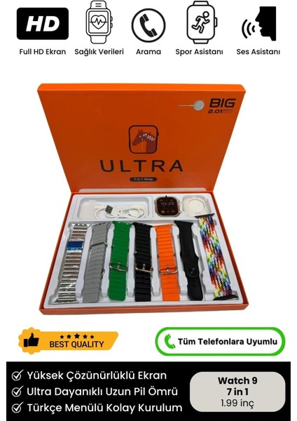 Watch 9 49MM 7 Kordon Hediyeli 7in1 Spor Sağlık Sensörlü Ios Android Uyumlu Smart Akıllı Saat