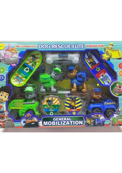 Elite Paw Patrol Oyuncak Figür Set 4’lü Paw Petrol Oyuncak Arabalı Kaykaylı Figür Set 1 Adet