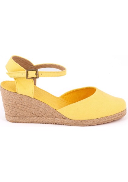 Gerçek Elişi Topuğu Açık Bilekten Bantlı Dolgu Topuk Keten Hasır Kadın Espadril Handmade