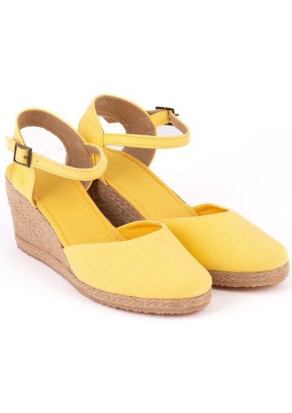 Gerçek Elişi Topuğu Açık Bilekten Bantlı Dolgu Topuk Keten Hasır Kadın Espadril Handmade