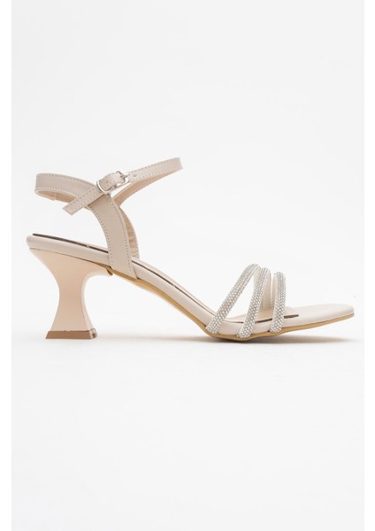 Kadın Biyeli 3 Taşlı Topuklu Ayakkabı Ten Cilt fiyatları