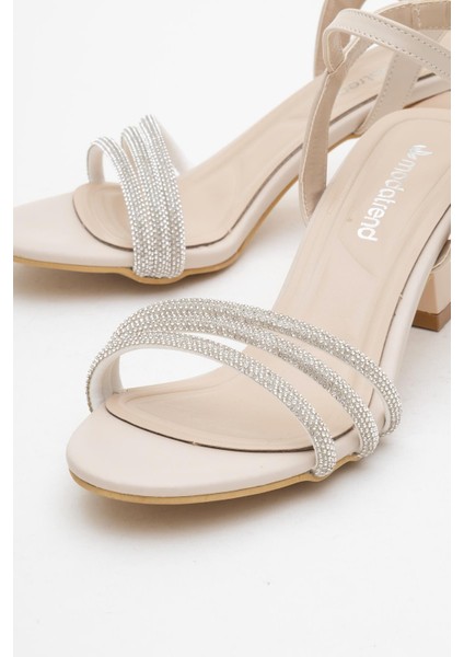 Kadın Biyeli 3 Taşlı Topuklu Ayakkabı Ten Cilt modelleri