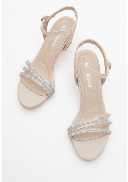 Kadın Biyeli 3 Taşlı Topuklu Ayakkabı Ten Cilt indirimleri