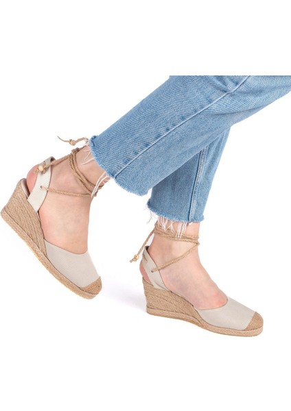 Gerçek Elişi Bilekten Bağcıklı Topuğu Açık Dolgu Topuk Keten Hasır Kadın Espadril Handmade fiyatları