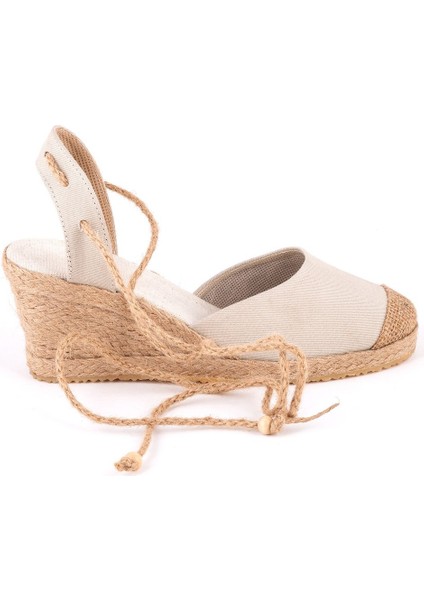 Gerçek Elişi Bilekten Bağcıklı Topuğu Açık Dolgu Topuk Keten Hasır Kadın Espadril Handmade modelleri