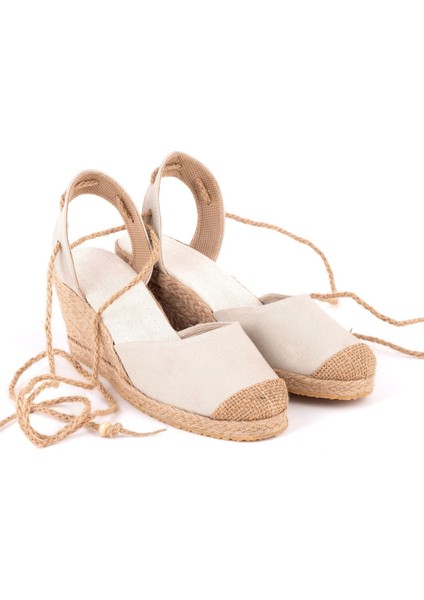 Gerçek Elişi Bilekten Bağcıklı Topuğu Açık Dolgu Topuk Keten Hasır Kadın Espadril Handmade fırsatları