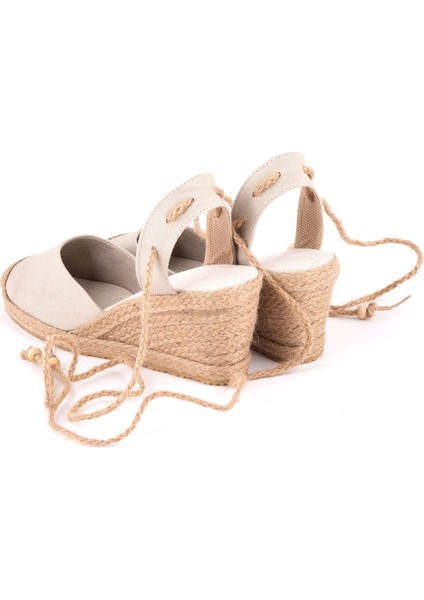 Gerçek Elişi Bilekten Bağcıklı Topuğu Açık Dolgu Topuk Keten Hasır Kadın Espadril Handmade indirimleri