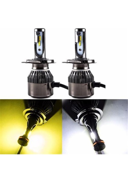 H4 Tip LED Far Ampulü Çift Renkli Sarı/beyaz 36W-4800LM-12V 2'li Takım