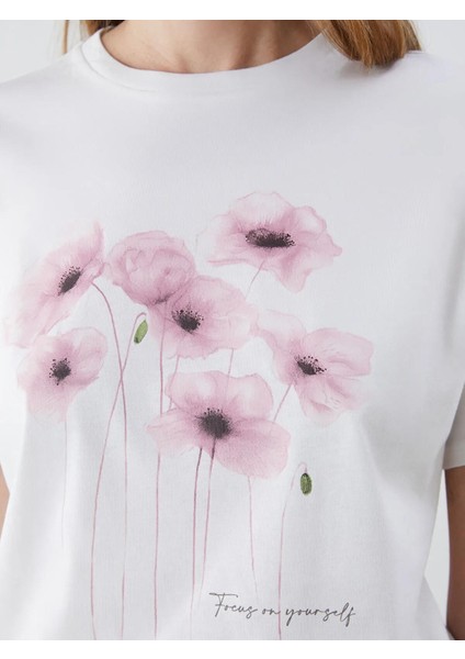Lcw Vision Bisiklet Yaka Çiçek Baskılı Kadın Tişört (S5) modelleri