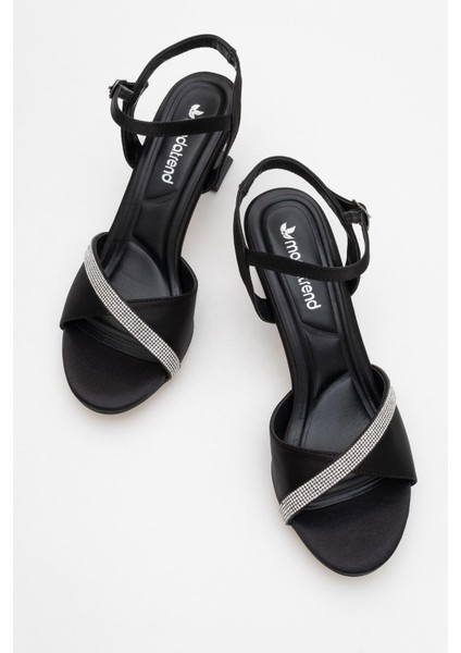 Tek Sıra Taşlı Kelebek Kadın Topuklu Ayakkabı Siyah Saten indirimleri