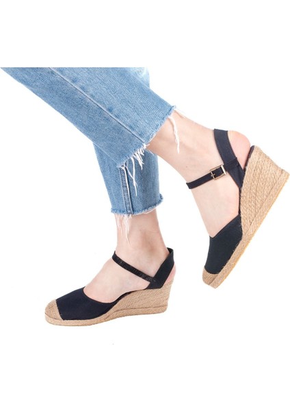 Topuğu Açık Burnu Hasırlı Bilekten Bantlı Dolgu Topuk Keten Hasır Kadın Espadril fiyatları