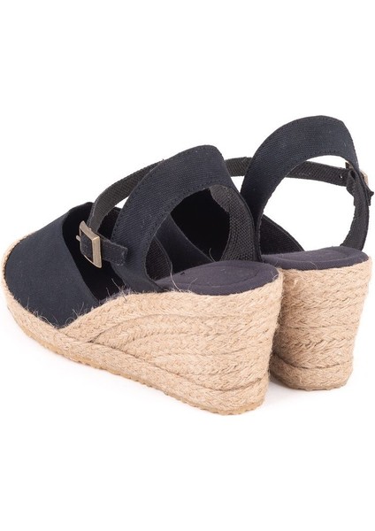 Topuğu Açık Burnu Hasırlı Bilekten Bantlı Dolgu Topuk Keten Hasır Kadın Espadril indirimleri