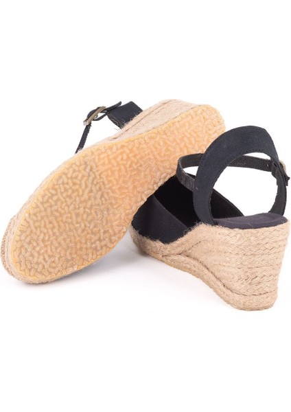 Topuğu Açık Burnu Hasırlı Bilekten Bantlı Dolgu Topuk Keten Hasır Kadın Espadril
