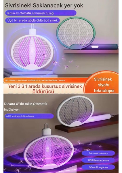 Şarjlı Sinek Raketi Sivrisinek Öldürücü Raket Haşere Öldüren Elektrikli Sineklik Aleti