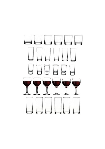 30 Parça Mega Set Istanbul Viski Rakı Shot Votka ve Şarap Bardağı Seti