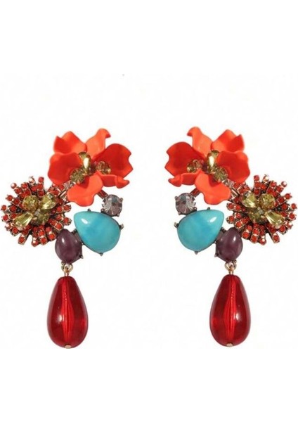 Kadın Renkli Taşlı ve Çiçek Detaylı Asimetrik Küpe – Sanatsal ve Gösterişli Tasarım fırsatları