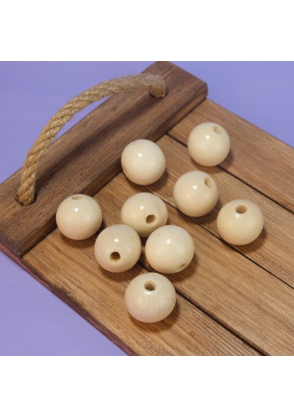 Vernikli Krem Ahşap Boncuk 25 mm Işlenmemiş Ahşap Boncuk 1 kg