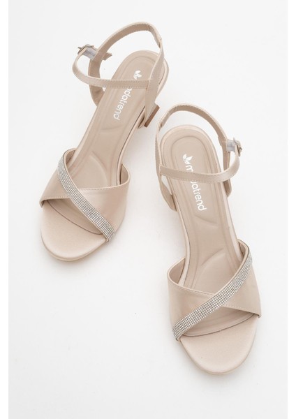 Tek Sıra Taşlı Kelebek Kadın Topuklu Ayakkabı Ten Saten indirimleri