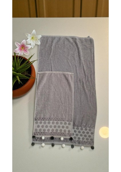 Analı Kızlı Pomponlu 2 Li Havlu Set fiyatları