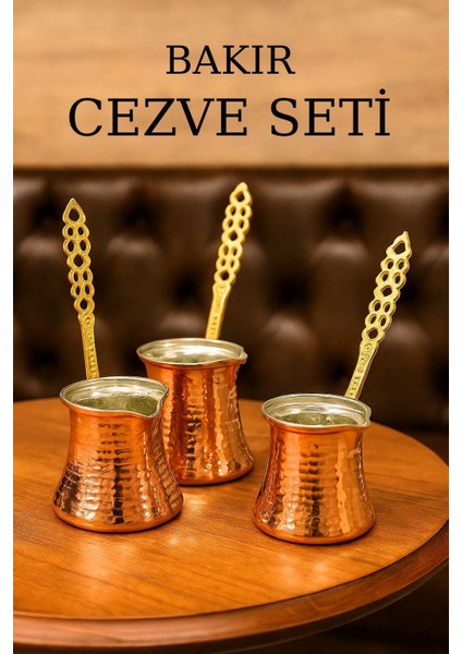El Işçiliği 3’lü Bakır Cezve Seti